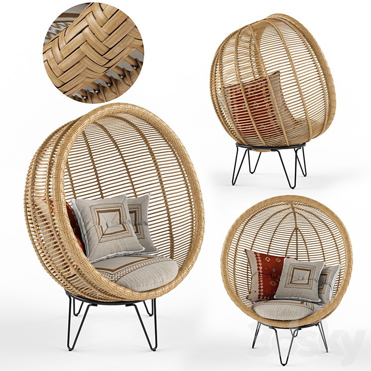 Round rattan cocoon chair 3DS Max - thumbnail 1