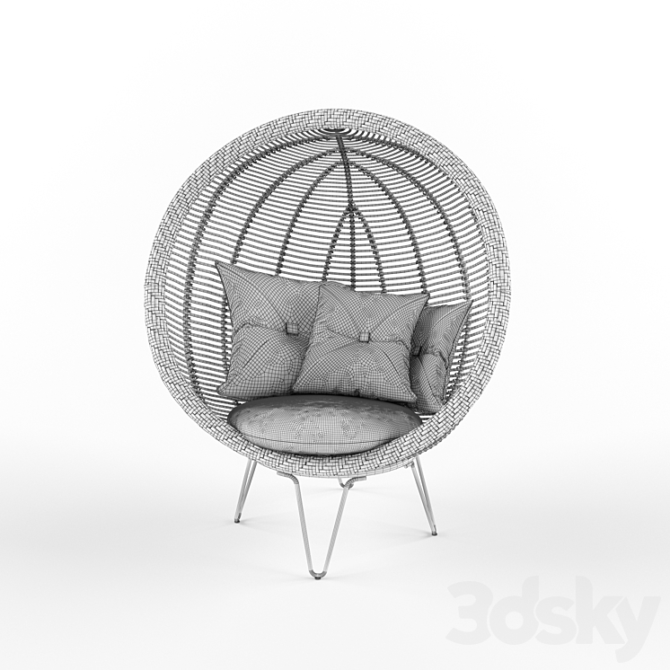 Round rattan cocoon chair 3DS Max - thumbnail 2