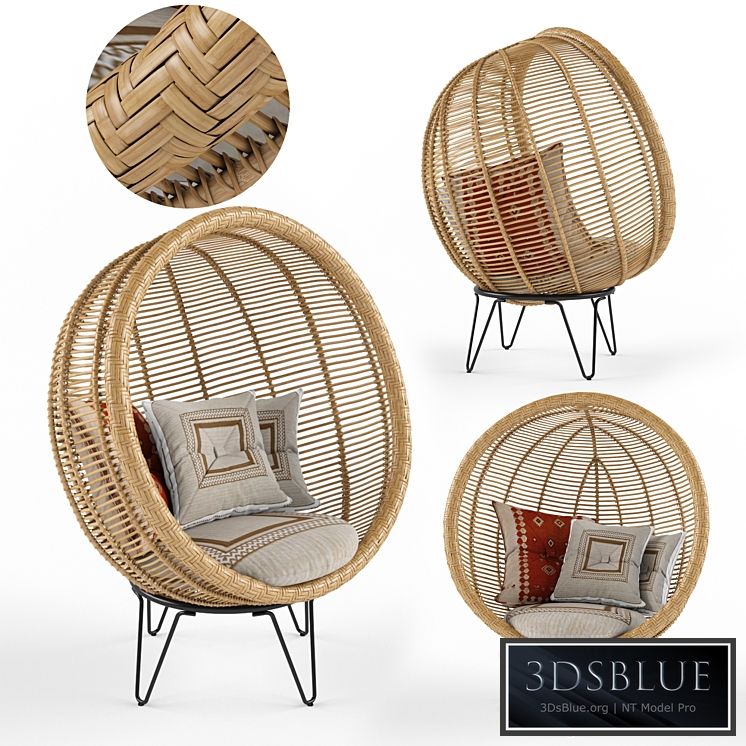 Round rattan cocoon chair 3DS Max - thumbnail 3