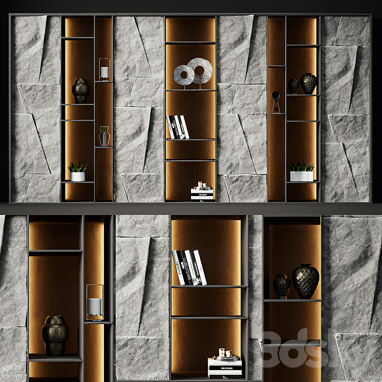 Shelving with stone panels 3DS Max Model - thumbnail 3