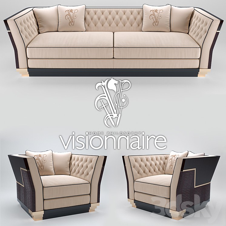 Sofa and armchair Visionnaire Berry Capitone 3DS Max - thumbnail 1