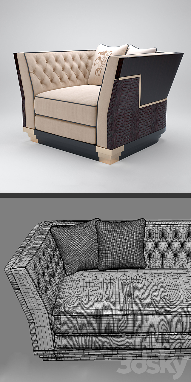 Sofa and armchair Visionnaire Berry Capitone 3DS Max Model - thumbnail 3