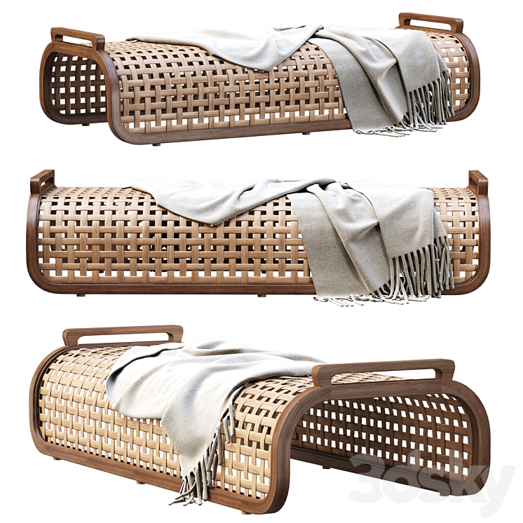 Sofia Rattan Ottoman \/ Rattan bench 3DS Max - thumbnail 1