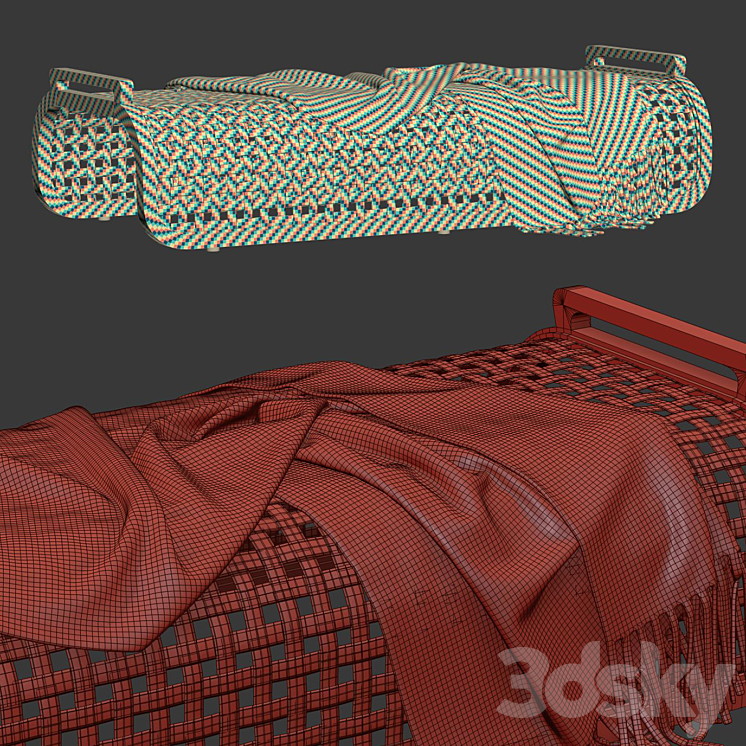 Sofia Rattan Ottoman \/ Rattan bench 3DS Max - thumbnail 2