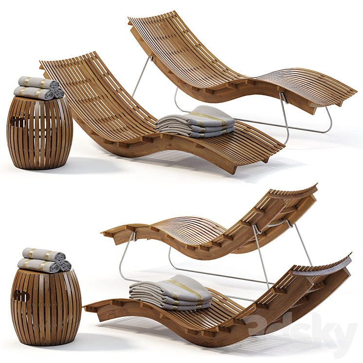 Swing teak stacking chaise longue 3DS Max - thumbnail 1