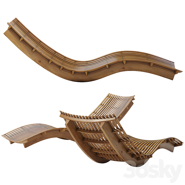 Swing teak stacking chaise longue 3DS Max - thumbnail 2