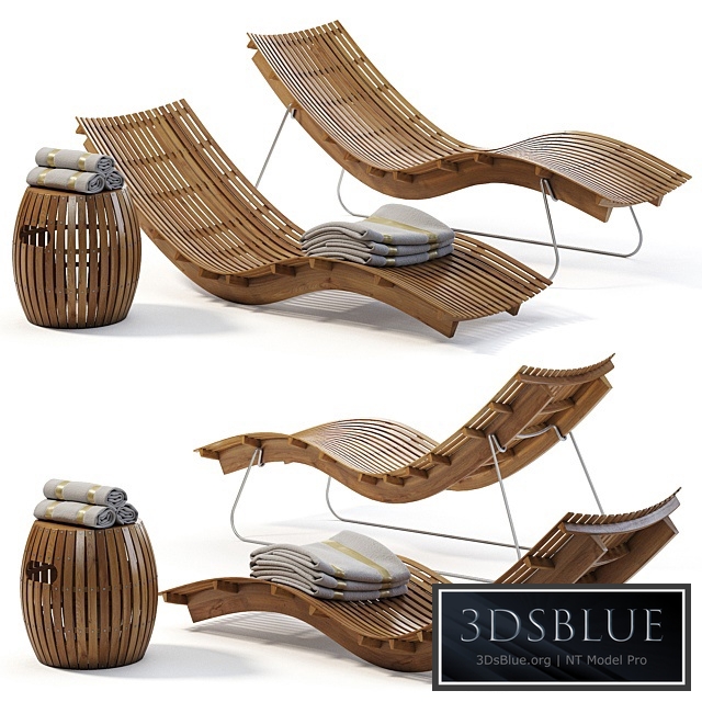 Swing teak stacking chaise longue 3DS Max - thumbnail 3