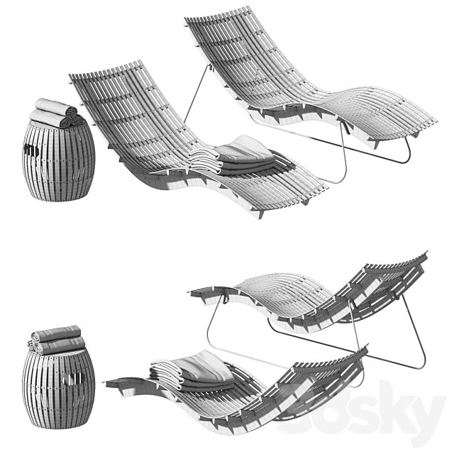 Swing teak stacking chaise longue 3DSMax File - thumbnail 4