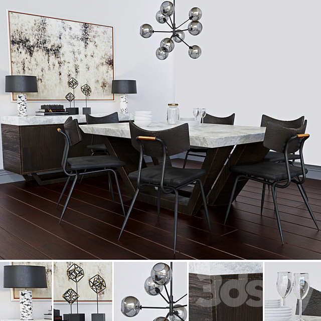 Table with chairs in the living room. Chest of drawers 3DSMax File - thumbnail 1