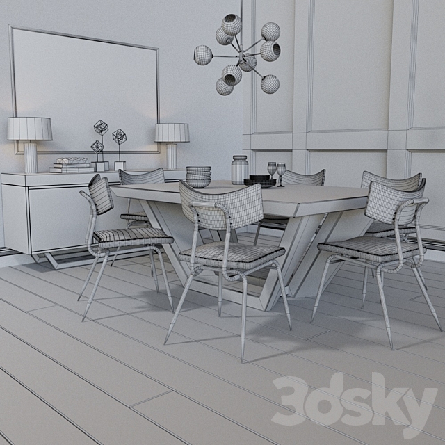 Table with chairs in the living room. Chest of drawers 3DSMax File - thumbnail 2