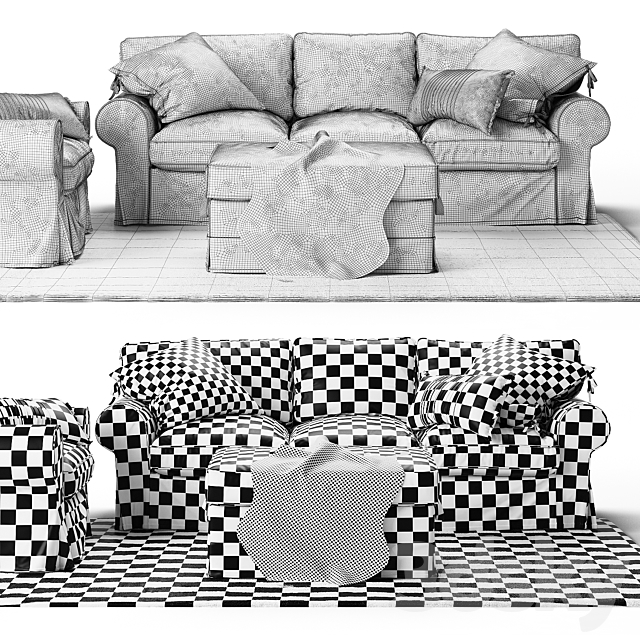 Three-seat sofa EKTORP Ikea _ Triple sofa EKTORP Ikea 3DSMax File - thumbnail 3