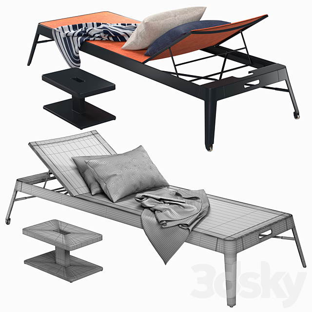 Tolix Azur Sun Lounger + Side Table 3DSMax File - thumbnail 3