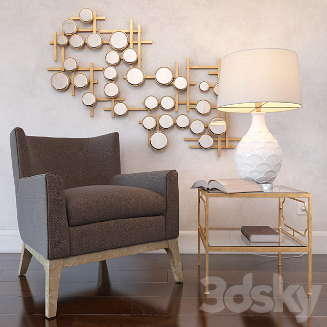 Uttermost_Arzo Armchair. Genell Cube Table. Camellia Table Lamp. Britton Mirror 3DSMax File - thumbnail 1