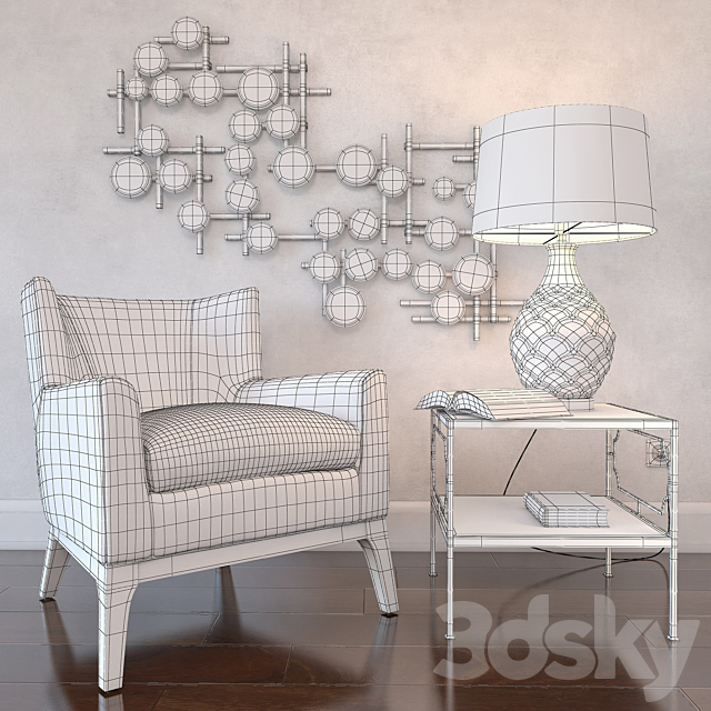 Uttermost_Arzo Armchair. Genell Cube Table. Camellia Table Lamp. Britton Mirror 3DSMax File - thumbnail 2