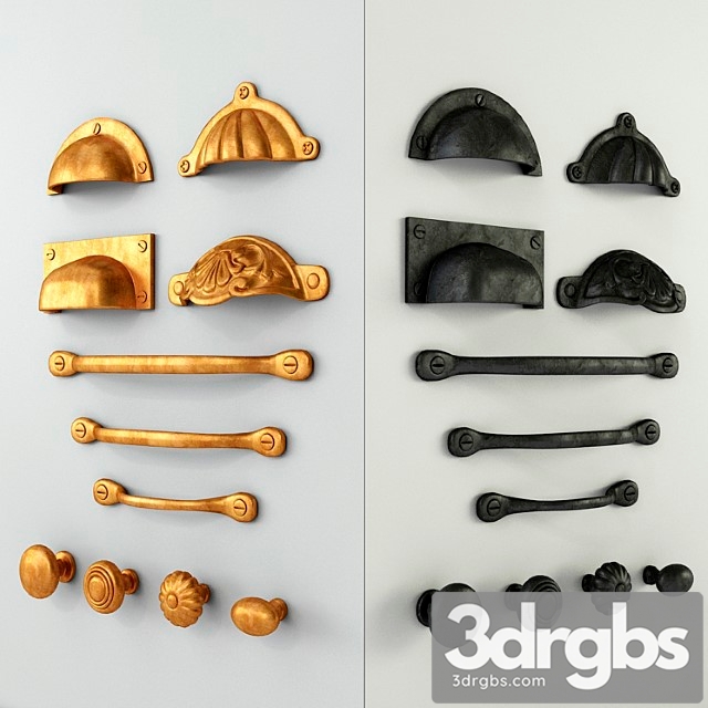 Vintage kitchen cupboard cabinet door handles & knobs 2 3dsmax Download - thumbnail 1