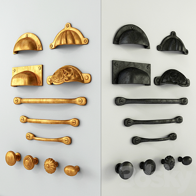 Vintage KITCHEN CUPBOARD CABINET DOOR HANDLES & KNOBS 3DSMax File - thumbnail 1