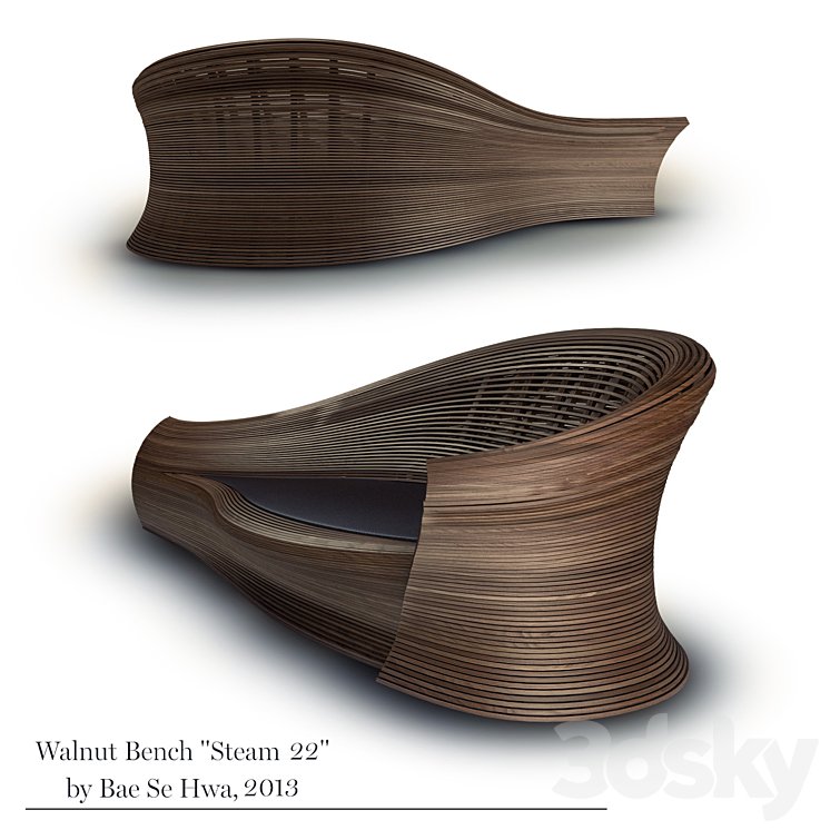 Walnut Bench "Steam 22" by Bae Se Hwa 3DS Max - thumbnail 1