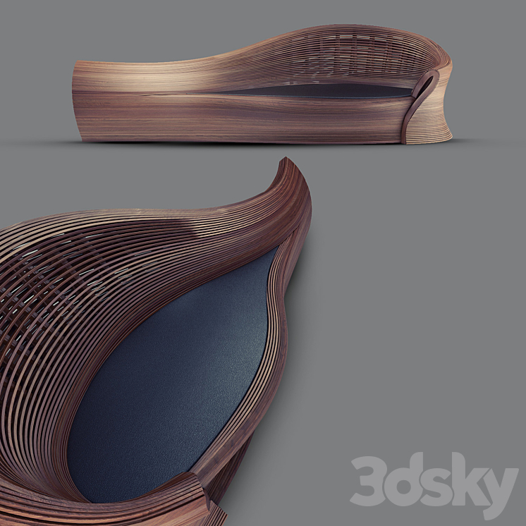 Walnut Bench "Steam 22" by Bae Se Hwa 3DS Max - thumbnail 2