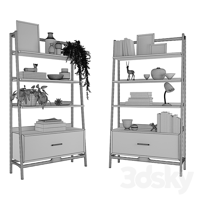 West Elm Mid-Century Bookshelf Tall Wide 3DS Max Model - thumbnail 2