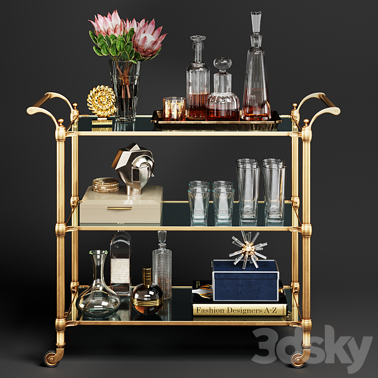 Williams Sonoma Beckett Bar Cart 3DS Max - thumbnail 1