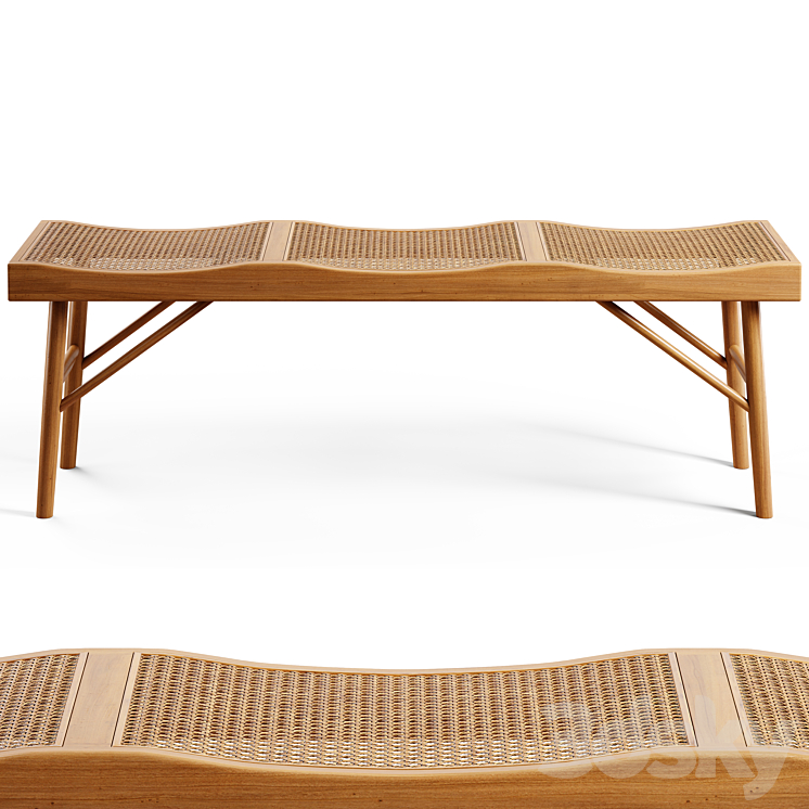 Zara Home – The bench made of wood and rattan 3DS Max - thumbnail 1