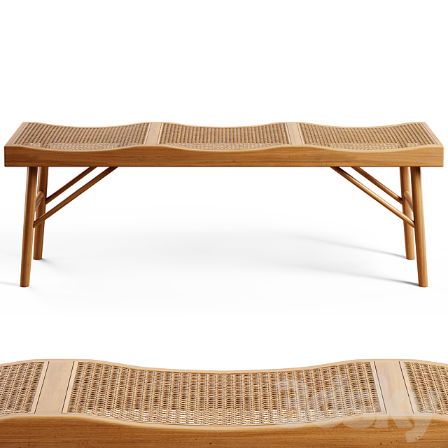 Zara Home – The bench made of wood and rattan 3DSMax File - thumbnail 1