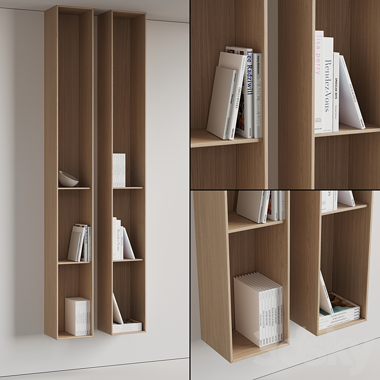 096 Wall rack shelves 03 neutral & minimal wood 01 3DS Max Model - thumbnail 1