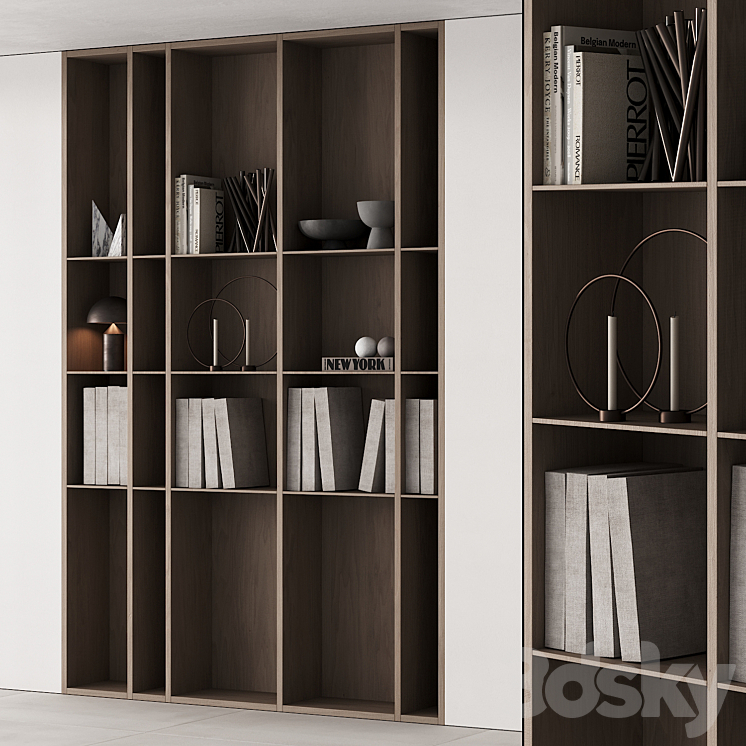 202 bookcase and rack 05 wooden with decor 01 3DS Max Model - thumbnail 1