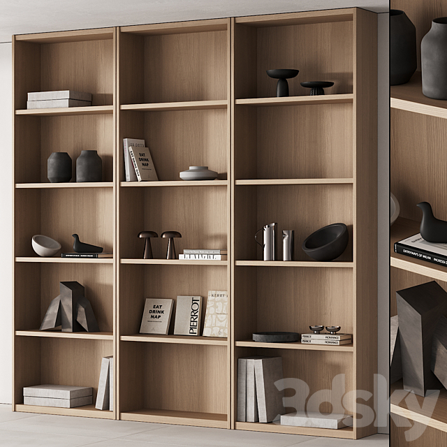 203 bookcase and rack 06 minimal wood with decor 01 3DSMax File - thumbnail 1