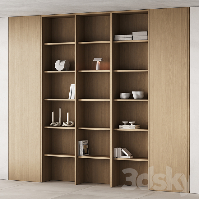 477 bookcase and rack 10 japandi wood with decor 02 3ds Max - thumbnail 1