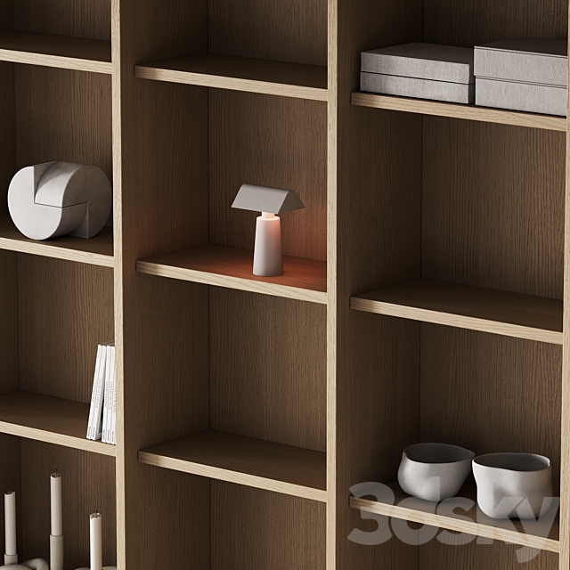 477 bookcase and rack 10 japandi wood with decor 02 3ds Max - thumbnail 3