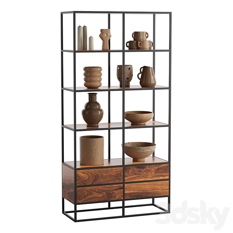 Agra Solid acacia and metal Bookcase 3DS Max - thumbnail 1