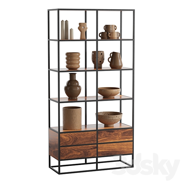 Agra Solid acacia and metal Bookcase 3DSMax File - thumbnail 1