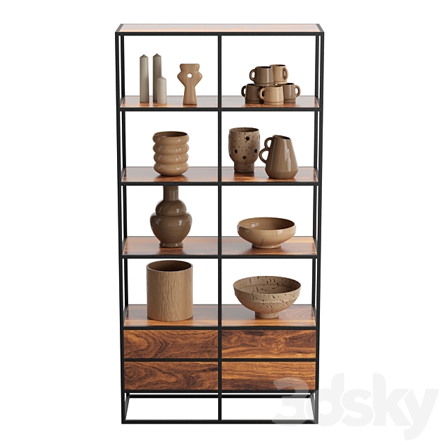 Agra Solid acacia and metal Bookcase 3DSMax File - thumbnail 2