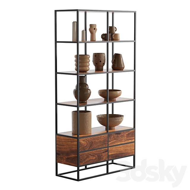 Agra Solid acacia and metal Bookcase 3DSMax File - thumbnail 3