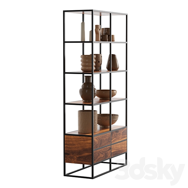 Agra Solid acacia and metal Bookcase 3DSMax File - thumbnail 4