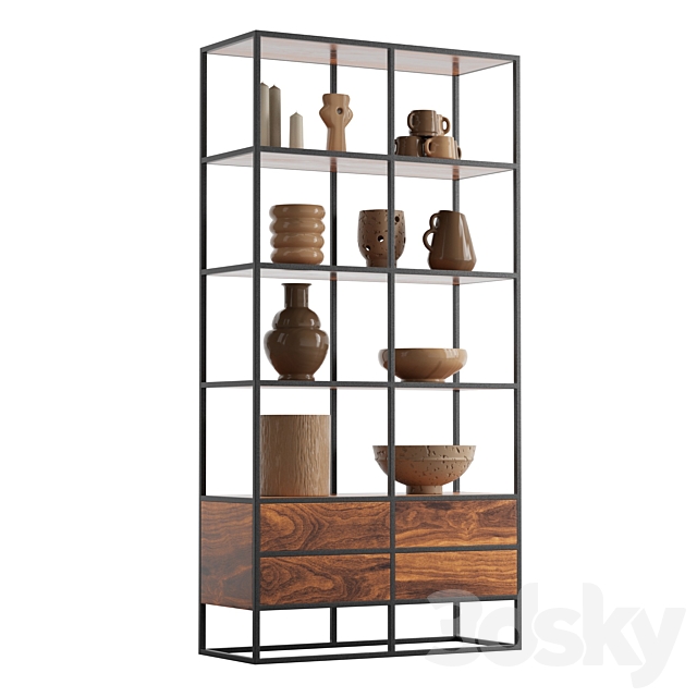 Agra Solid acacia and metal Bookcase 3DSMax File - thumbnail 5