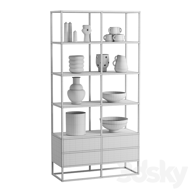 Agra Solid acacia and metal Bookcase 3DSMax File - thumbnail 6