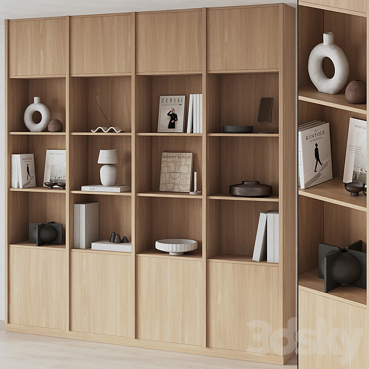 Big Bookcase with Modern Decor 3DS Max Model - thumbnail 1