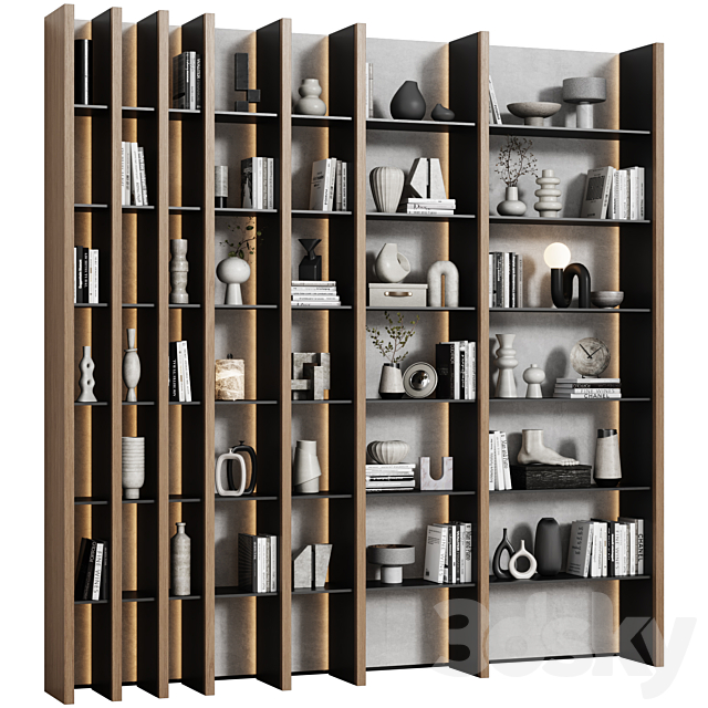 Bookcase in modern minimalist style 04 3DS Max Model - thumbnail 2