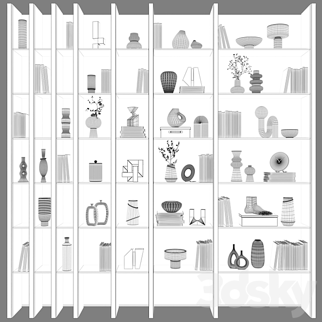 Bookcase in modern minimalist style 04 3DS Max Model - thumbnail 3