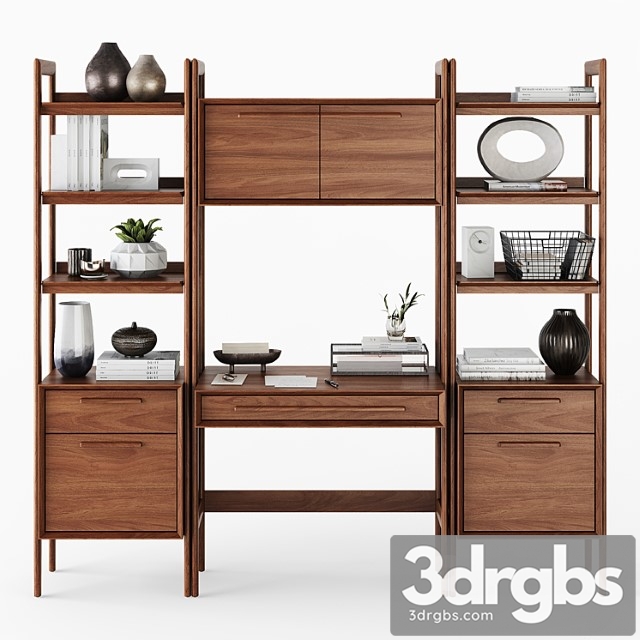 C & b tate bookcase desk and file cabinets 2 3dsmax Download - thumbnail 1