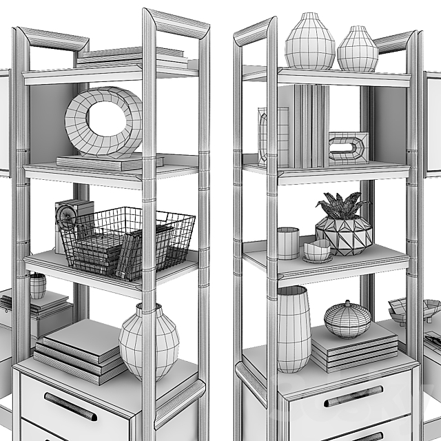 C & B Tate Bookcase Desk and File Cabinets 3DS Max Model - thumbnail 3