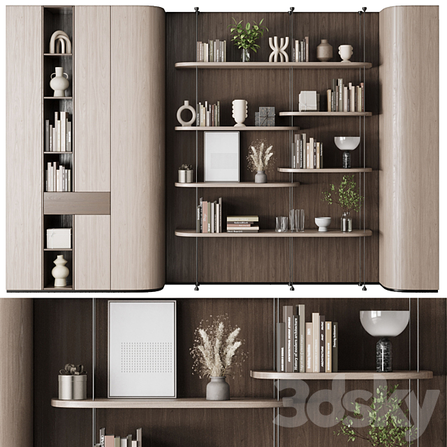 Cabinet Furniture – Wooden Shelves Decorative With Plants and Book 06 3DS Max Model - thumbnail 2