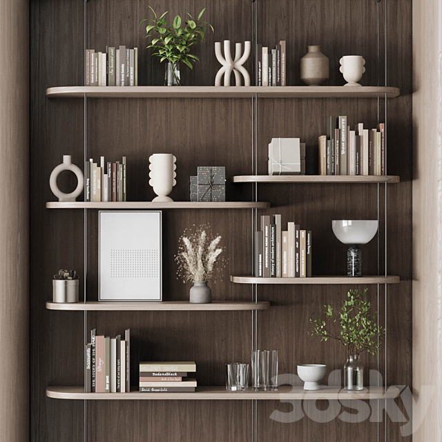 Cabinet Furniture – Wooden Shelves Decorative With Plants and Book 06 3DS Max Model - thumbnail 3