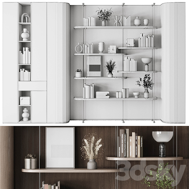 Cabinet Furniture – Wooden Shelves Decorative With Plants and Book 06 3DS Max Model - thumbnail 5