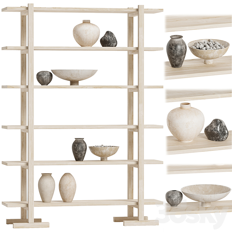 Crate & Barrel – Haldeman Pine Wood Open Shelf 3DS Max - thumbnail 1