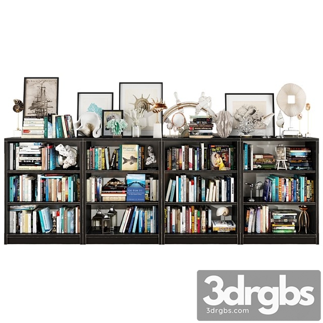 Dark bookshelf set 2 3dsmax Download - thumbnail 1