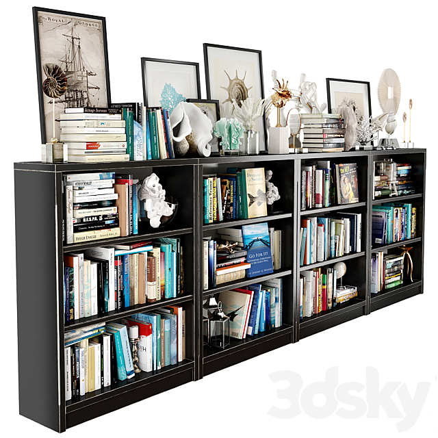 Dark bookshelf set 3DS Max Model - thumbnail 3