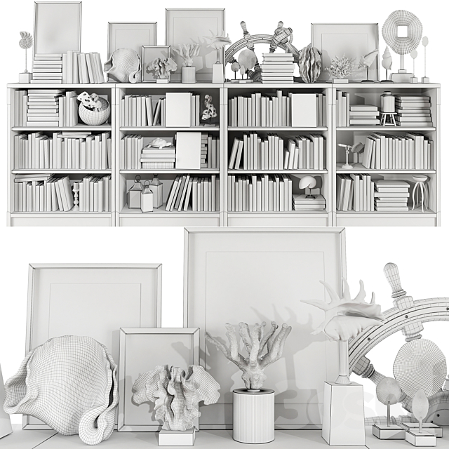 Dark bookshelf set 3DS Max Model - thumbnail 5